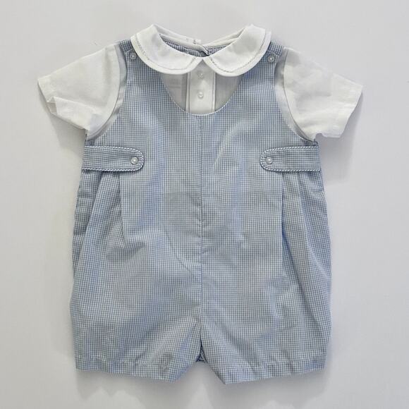 Petit Ami Newborn baby Romper side tab pintuck Gingham Romper